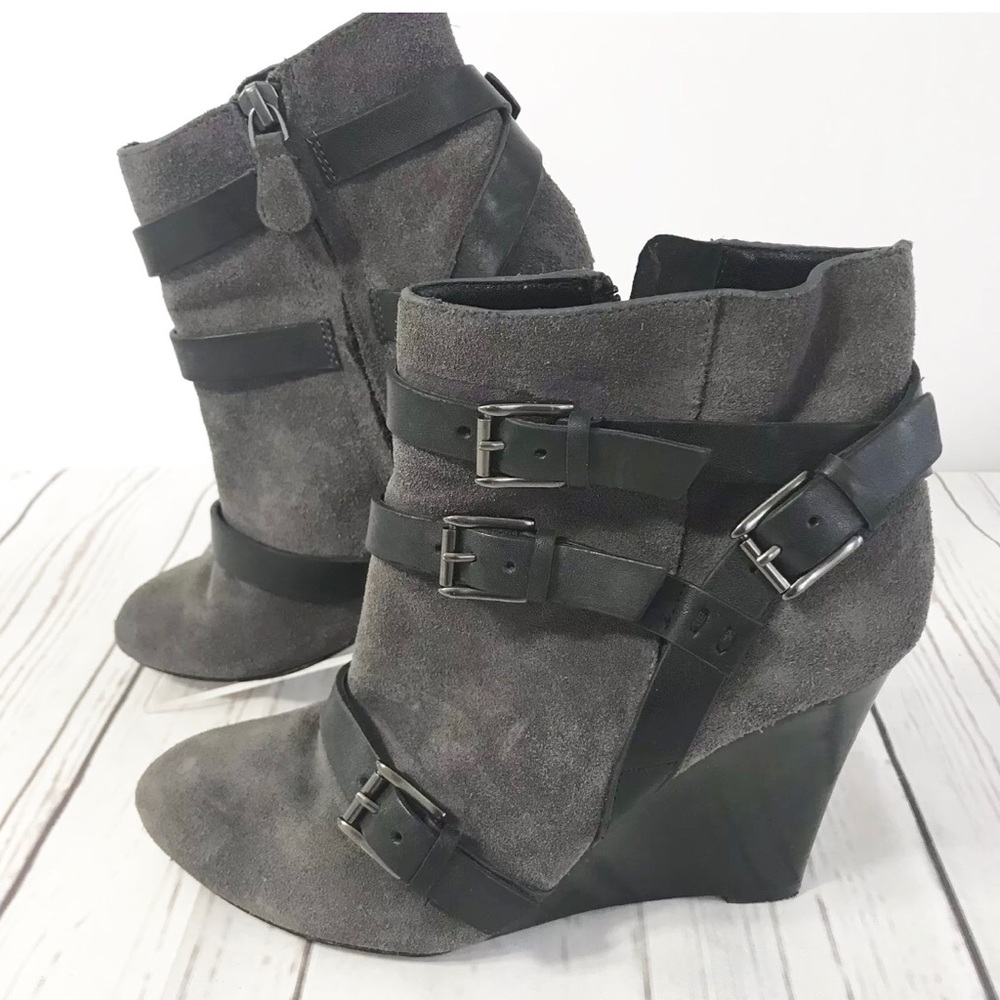 REBECCA MINKOFF Grey Suede Ankle Wedge Boots 6.5